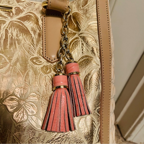 đEXTREMELY RARE! Brahmin Joan Tote Creme Prescott Gold Palms, Leather Handbag - Picture 4 of 16